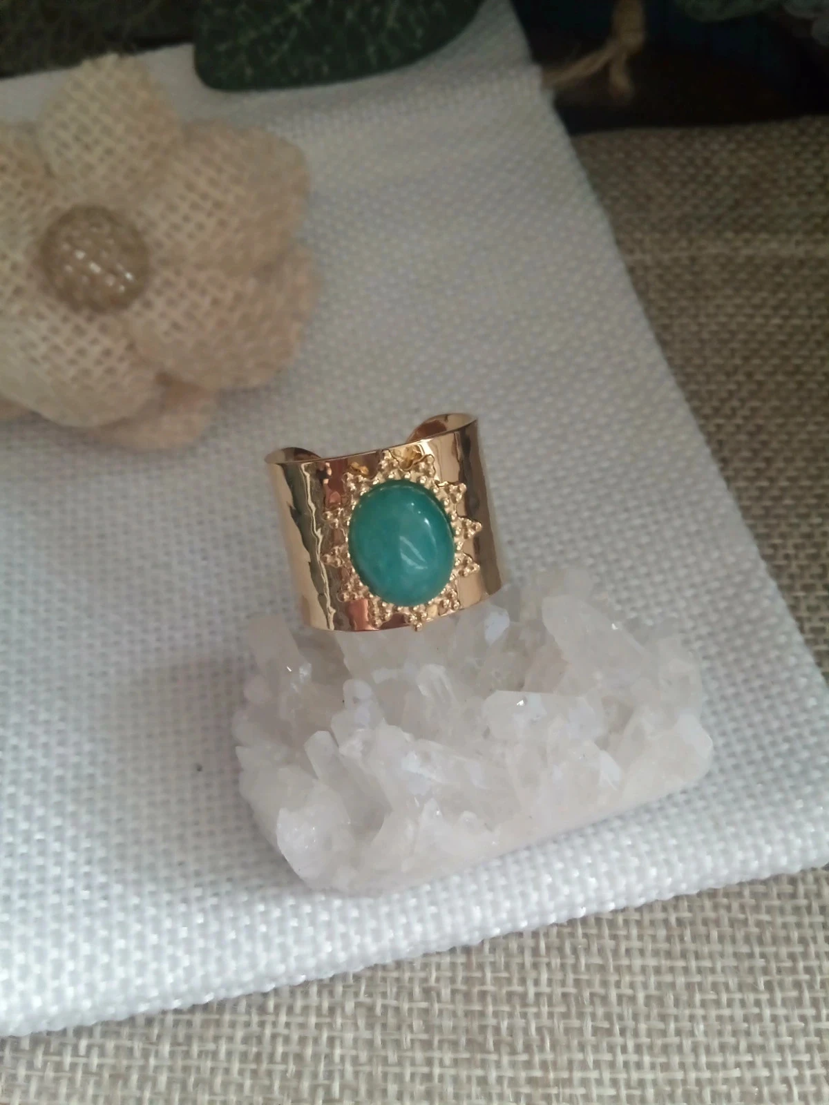 Bague  bohemia pierre d'amazonite et acier inoxydable – photo 2